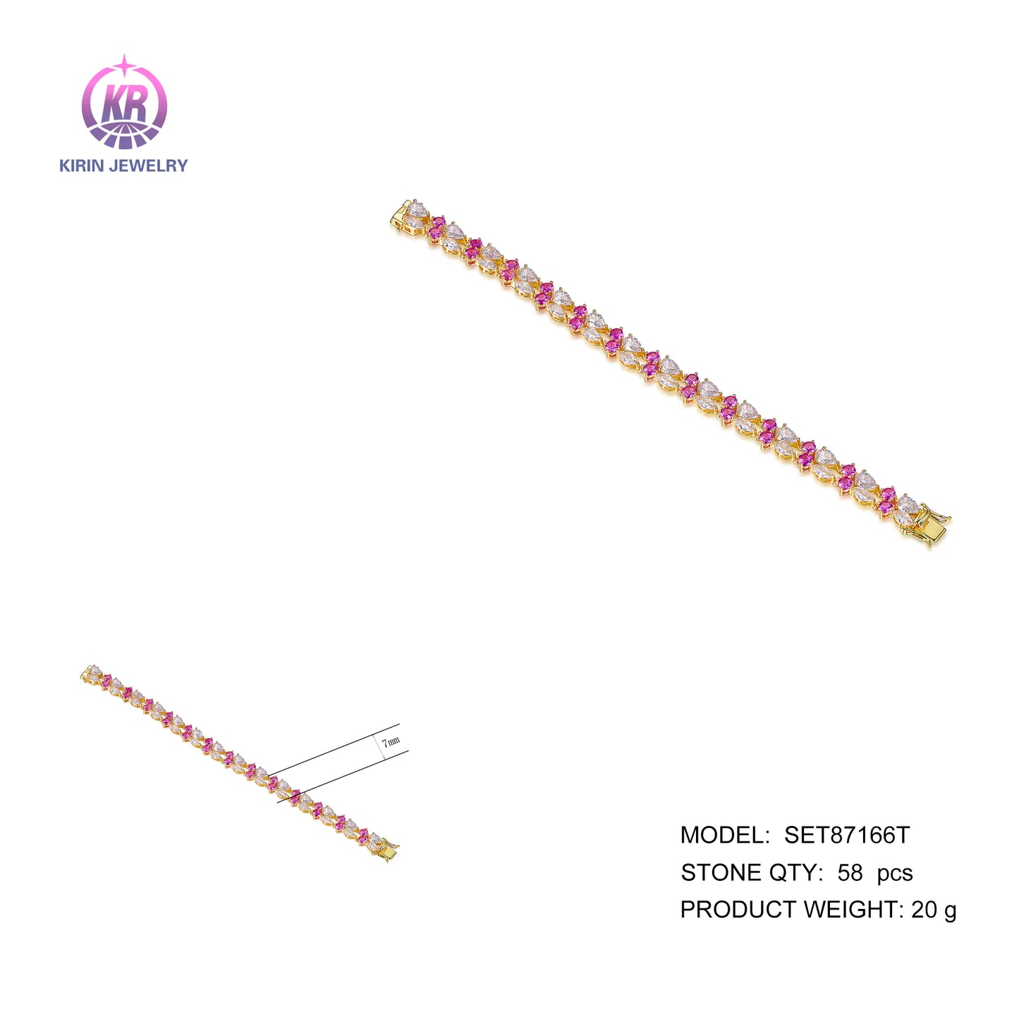 Custom 925 Silver Gold Plated CZ & Corundum Created Diamond and Ruby Tennis Bracelet