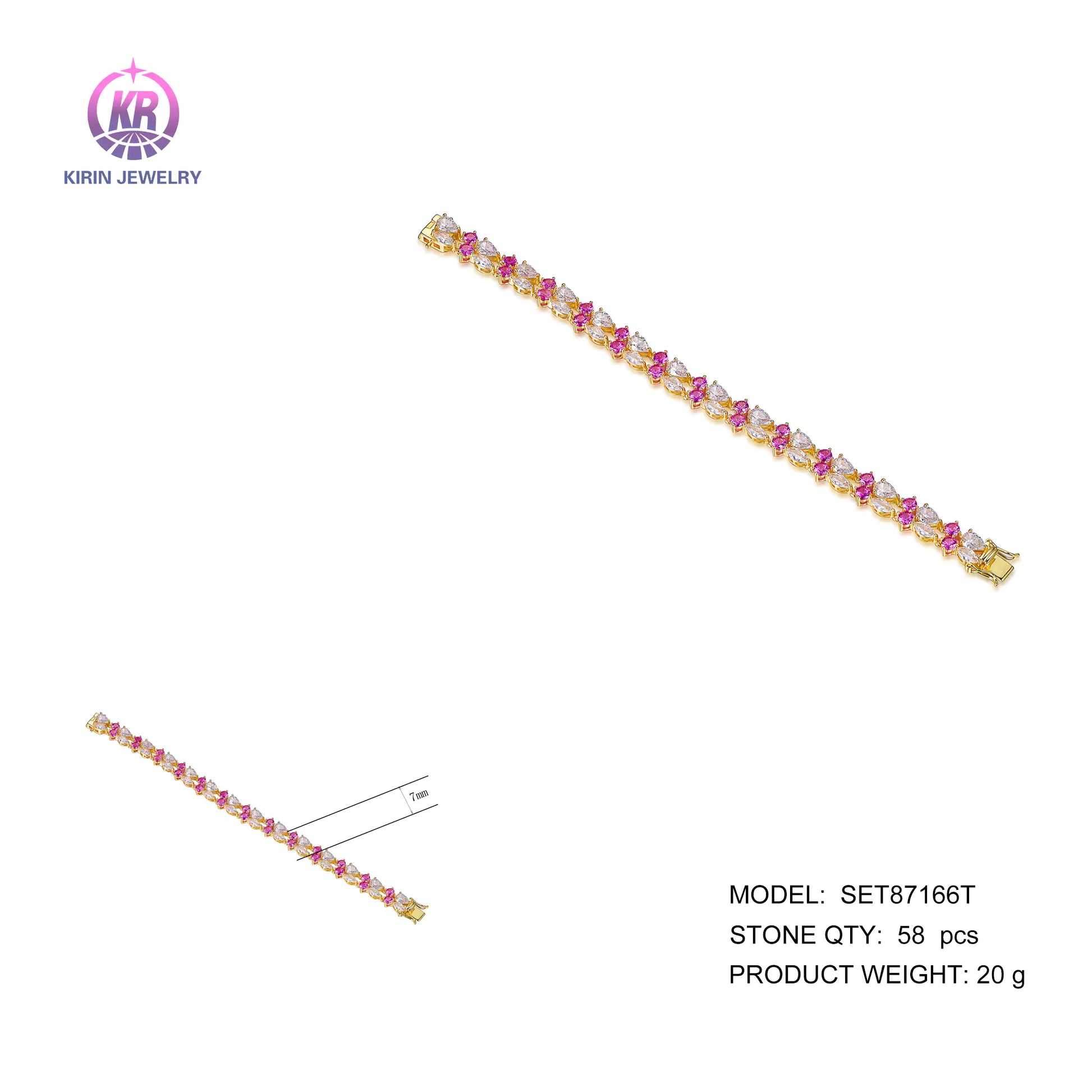 Custom 925 Silver Gold Plated CZ & Corundum Created Diamond and Ruby Tennis Bracelet