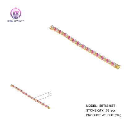Custom 925 Silver Gold Plated CZ & Corundum Created Diamond and Ruby Tennis Bracelet