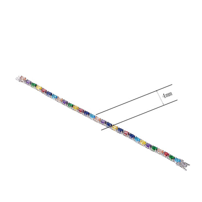 Custom 925 Silver Mulit-Color Rainbow Gemstone Tennis Bracelet