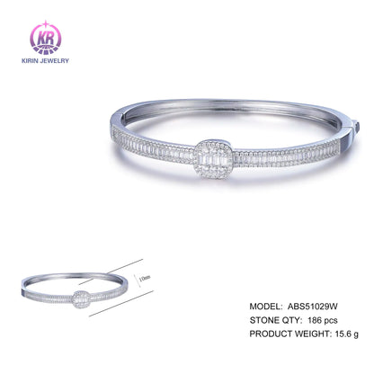 Custom 925 Silver Paved CZ Square Accent Simple Bangles for Women