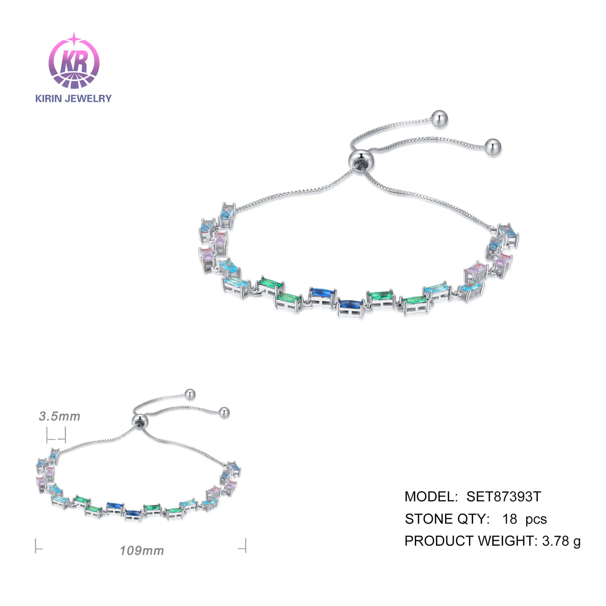 Custom 925 Silver Rectangle Spinel & Glass Multicolor Gemstone Bracelet for Women