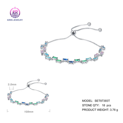 Custom 925 Silver Rectangle Spinel & Glass Multicolor Gemstone Bracelet for Women