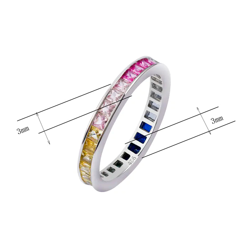 Custom 925 Silver Statement Pava Square Cut Gemstone Full Eternity Ring