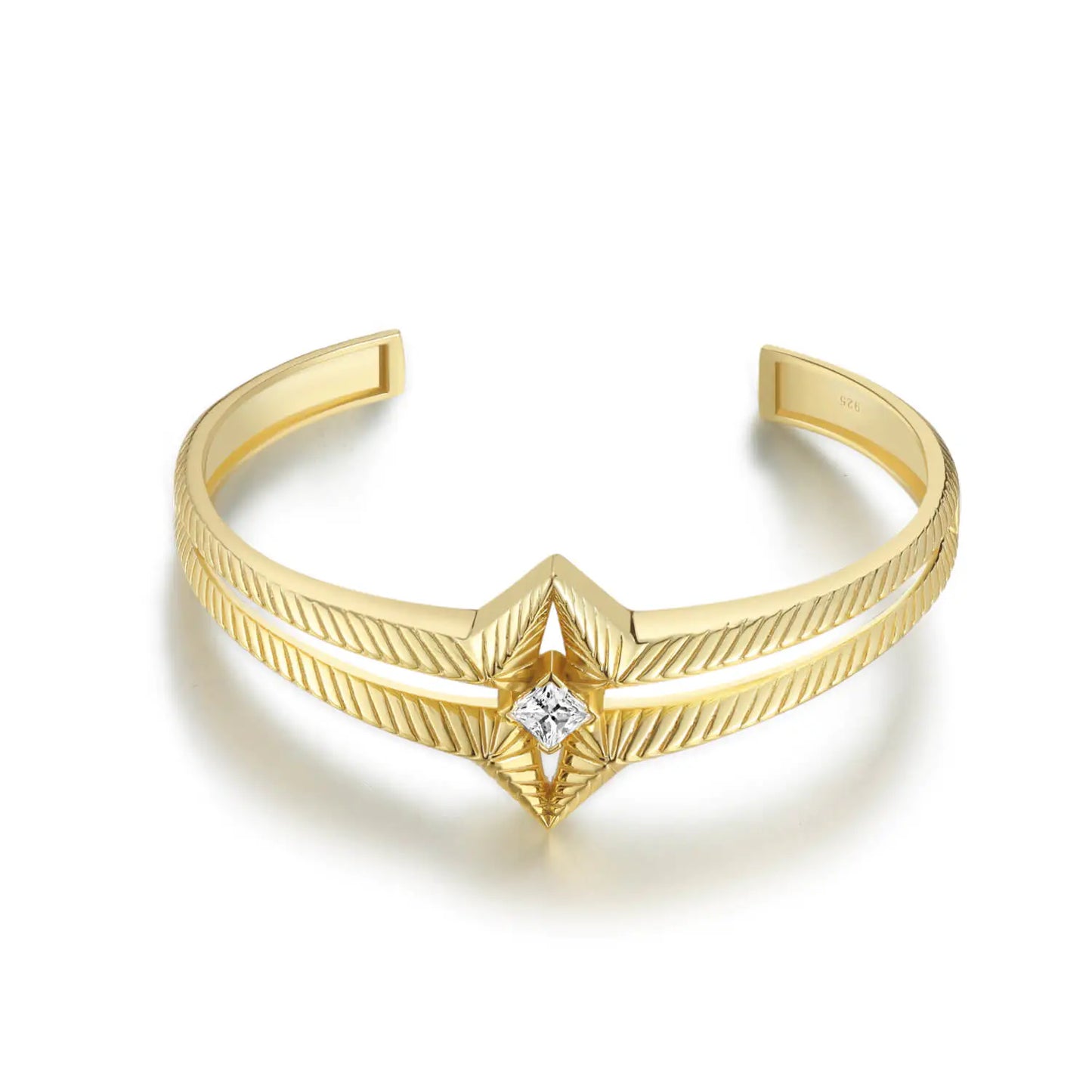 Custom Gold Plated CZ Rectangle Lab Grown Diamond Bangle