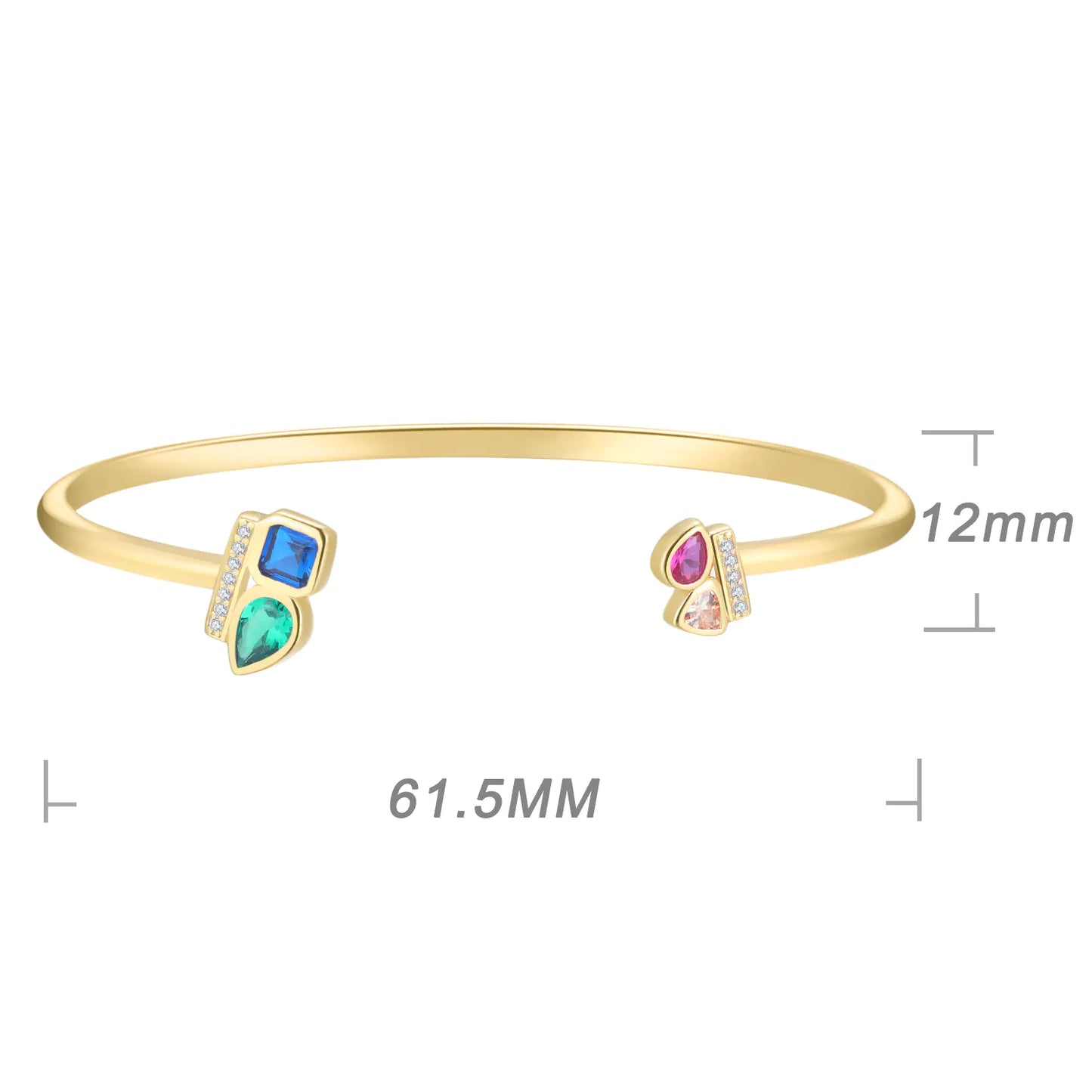Custom Gold Plated CZ & Spinel & Corundum Thin Open Bangle