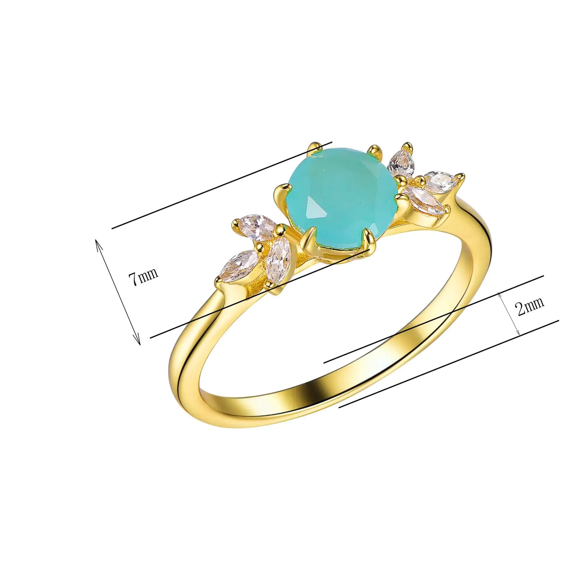 Custom Gold Plated CZ and Milky Green Glass Flower Design Engagement Rings