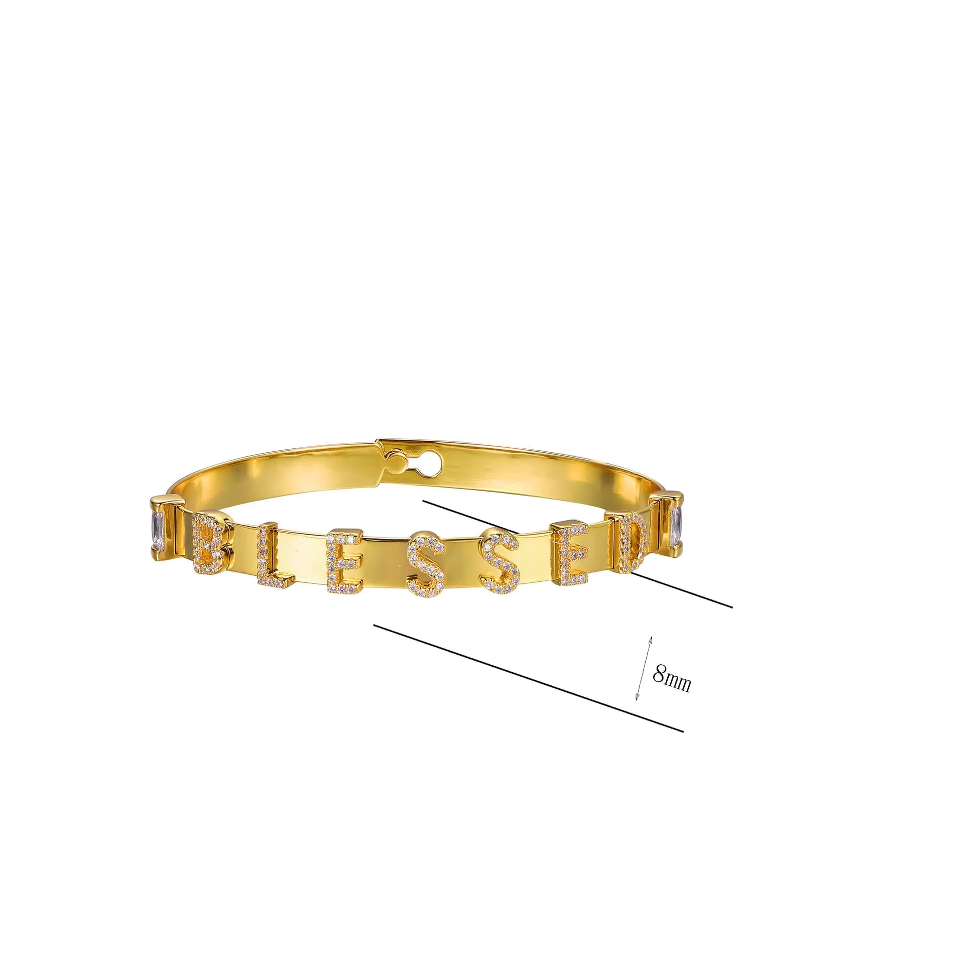 Custom Gold Plated Cubic Zircon Letter Bangle Bracelet
