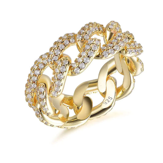 Custom Gold Plated Pave CZ Cuban Curb Link Chain Statement Engagement Rings