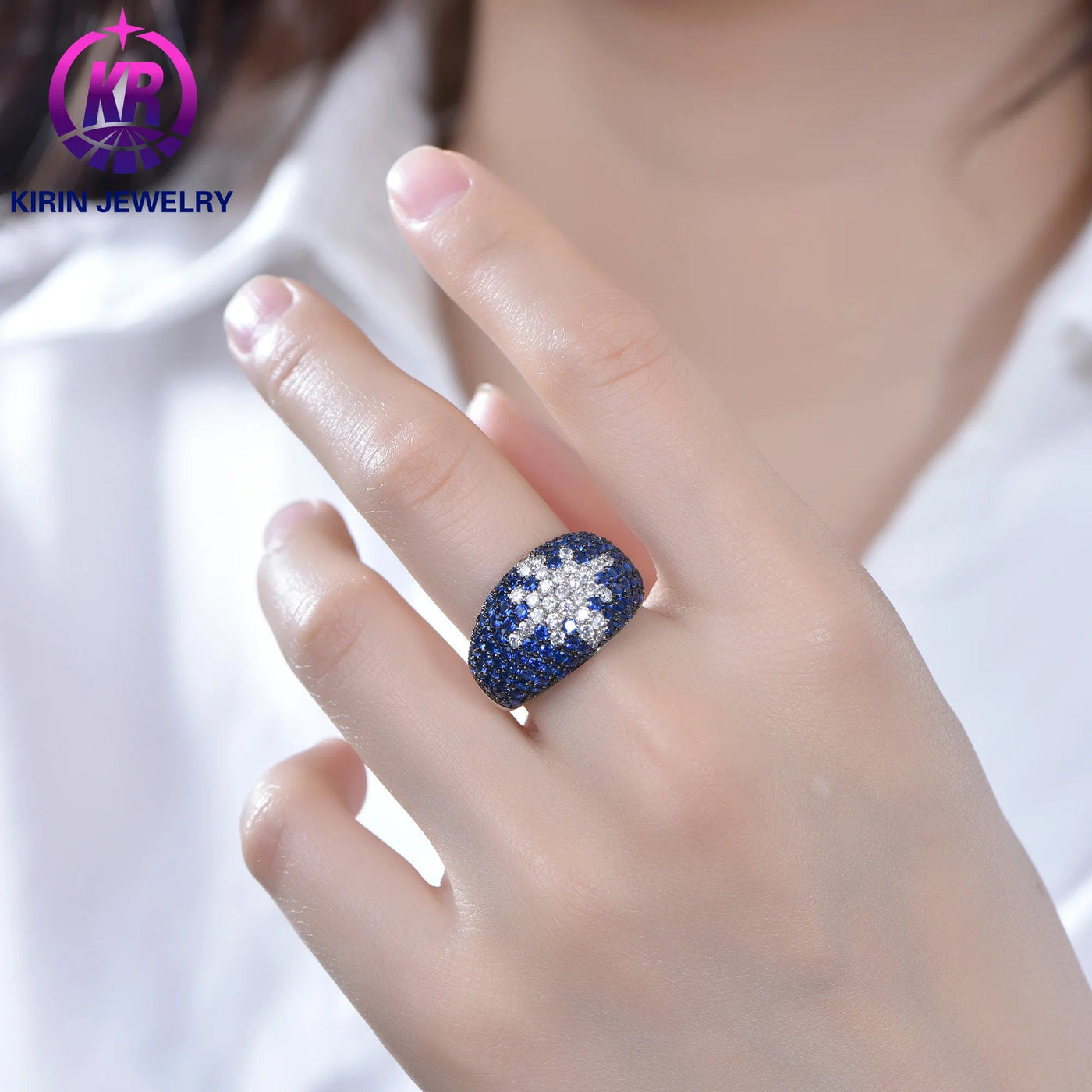 Custom Jewelry Fine Jewelry Rings for Women Jewelry Blue Spinel S925 Sterling Silver Engagement Wedding Ring Kirin Jewelry