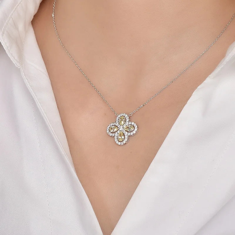 Custom Lab Created Citrine Four Leaf Clover Pendant​ for Women