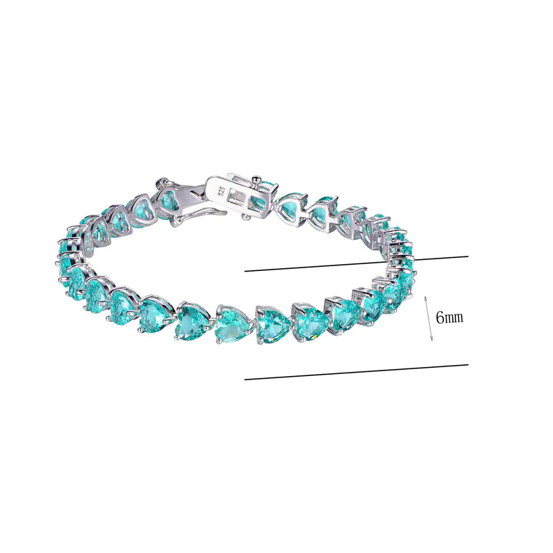 Custom Lab Created Heart-Shaped Blue Sapphire Tennis Bracelet