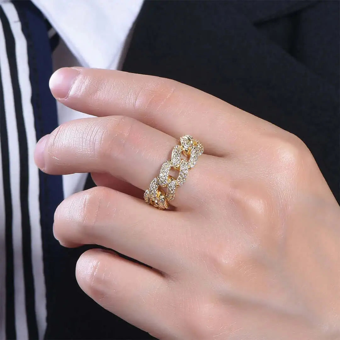 Custom Pave CZ Cuban Curb Link Chain Statement Engagement Rings