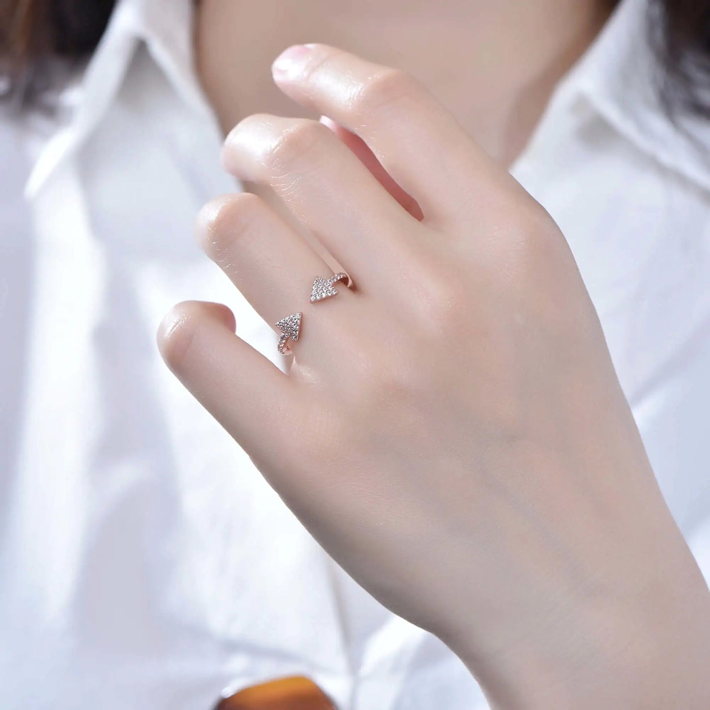 Custom Personalized Open Double Triangle Engagement Ring for Women