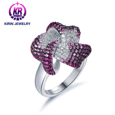Custom Romantic Woman Ruby Flower Rings White Zirconia Diamond CZ 925 Sterling Silver Wedding Rings Kirin Jewelry