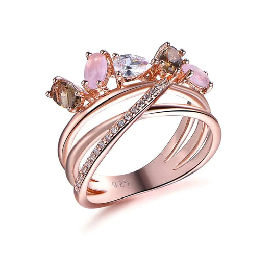 Custom Rose Gold Plated CZ Split Shank Coloured Gemstone Engagement Rings