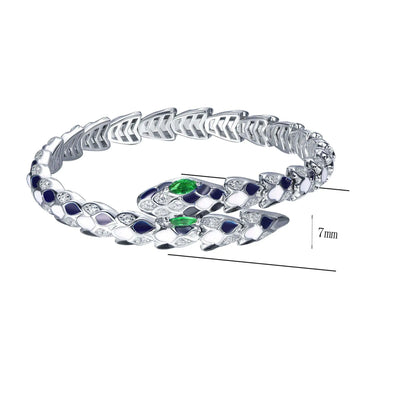 Custom Silver Black Spotted Snake Bangle Bracelet
