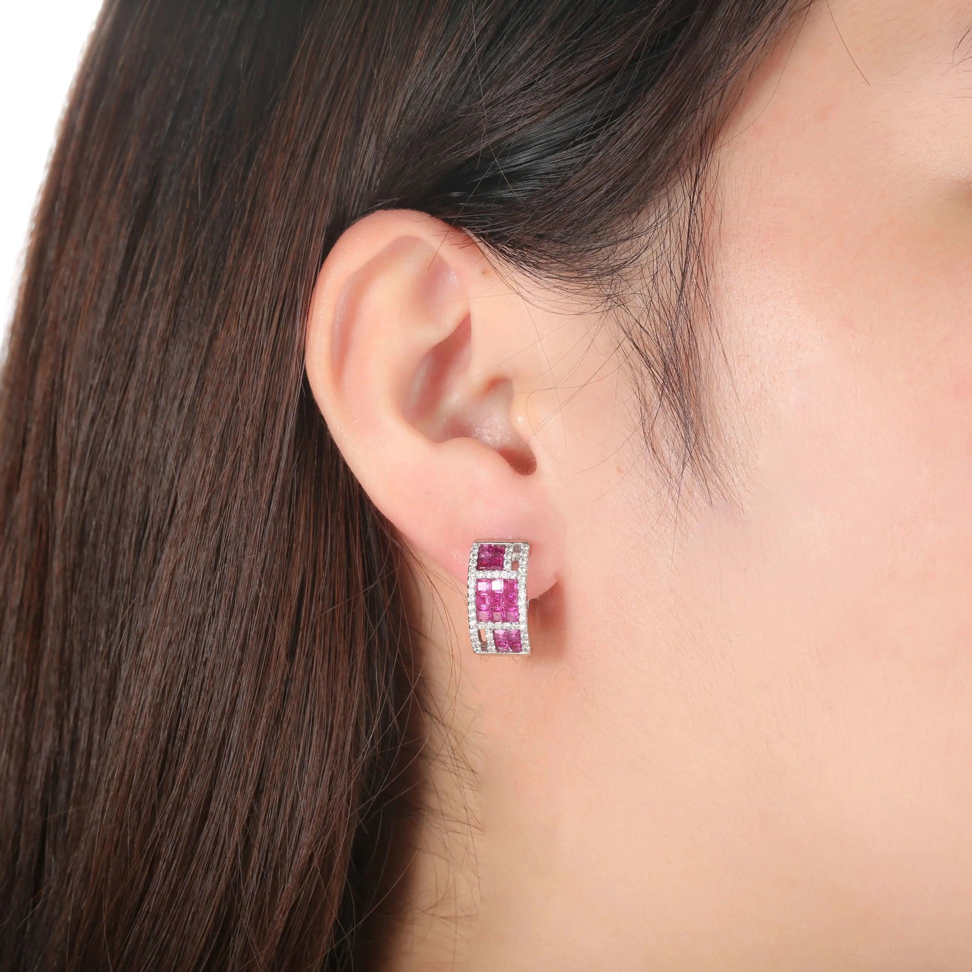 Custom Silver CZ & Corundum Lab Created Ruby Earrings 3 Piece Bridal Jewelry Sets