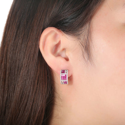 Custom Silver CZ & Corundum Lab Created Ruby Earrings 3 Piece Bridal Jewelry Sets
