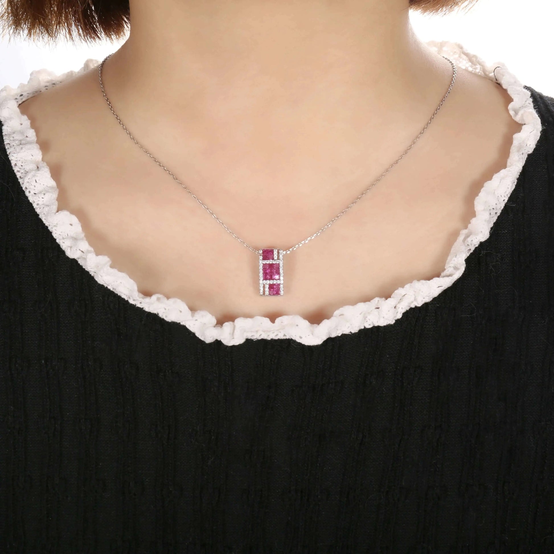 Custom Silver CZ & Corundum Lab Created Ruby Necklace 3 Piece Bridal Jewelry Sets