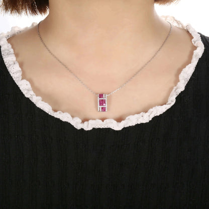 Custom Silver CZ & Corundum Lab Created Ruby Necklace 3 Piece Bridal Jewelry Sets