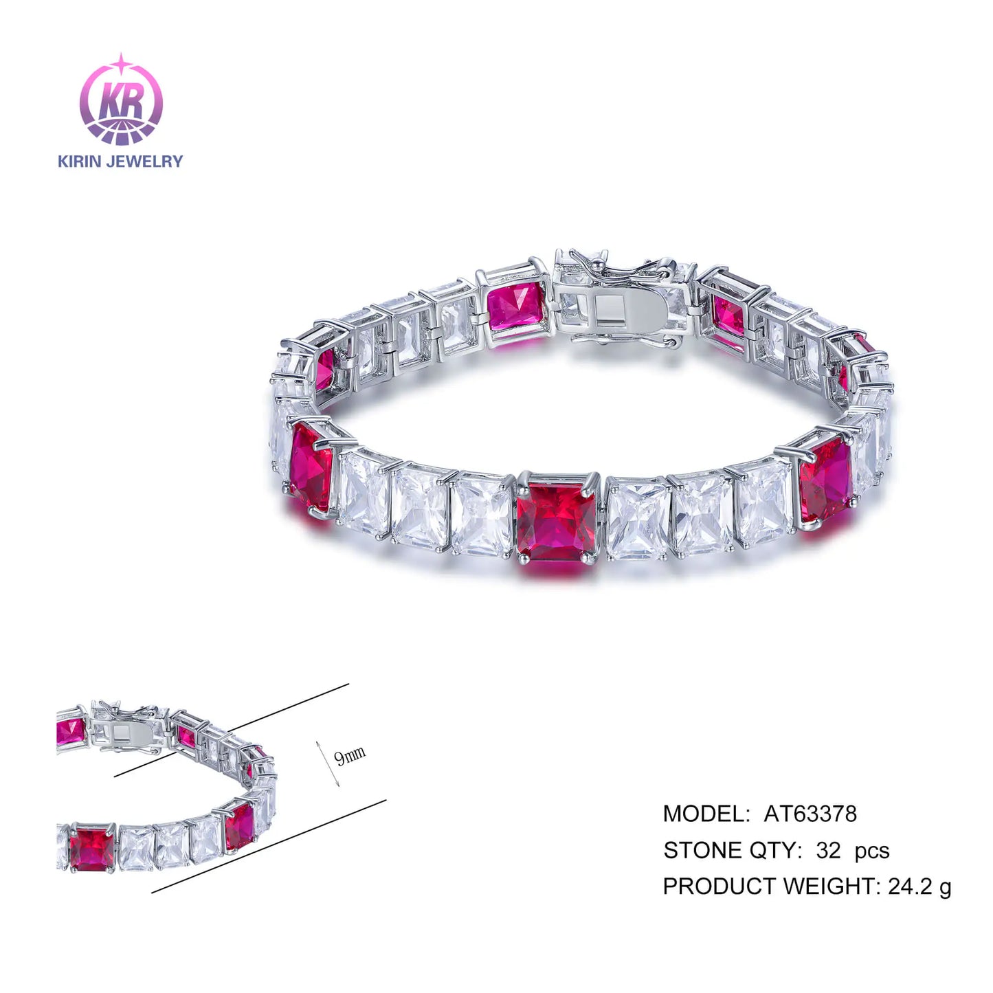 Custom Silver CZ & Corundum Lab Created Ruby and Diamond Tennis Bracelet for Women