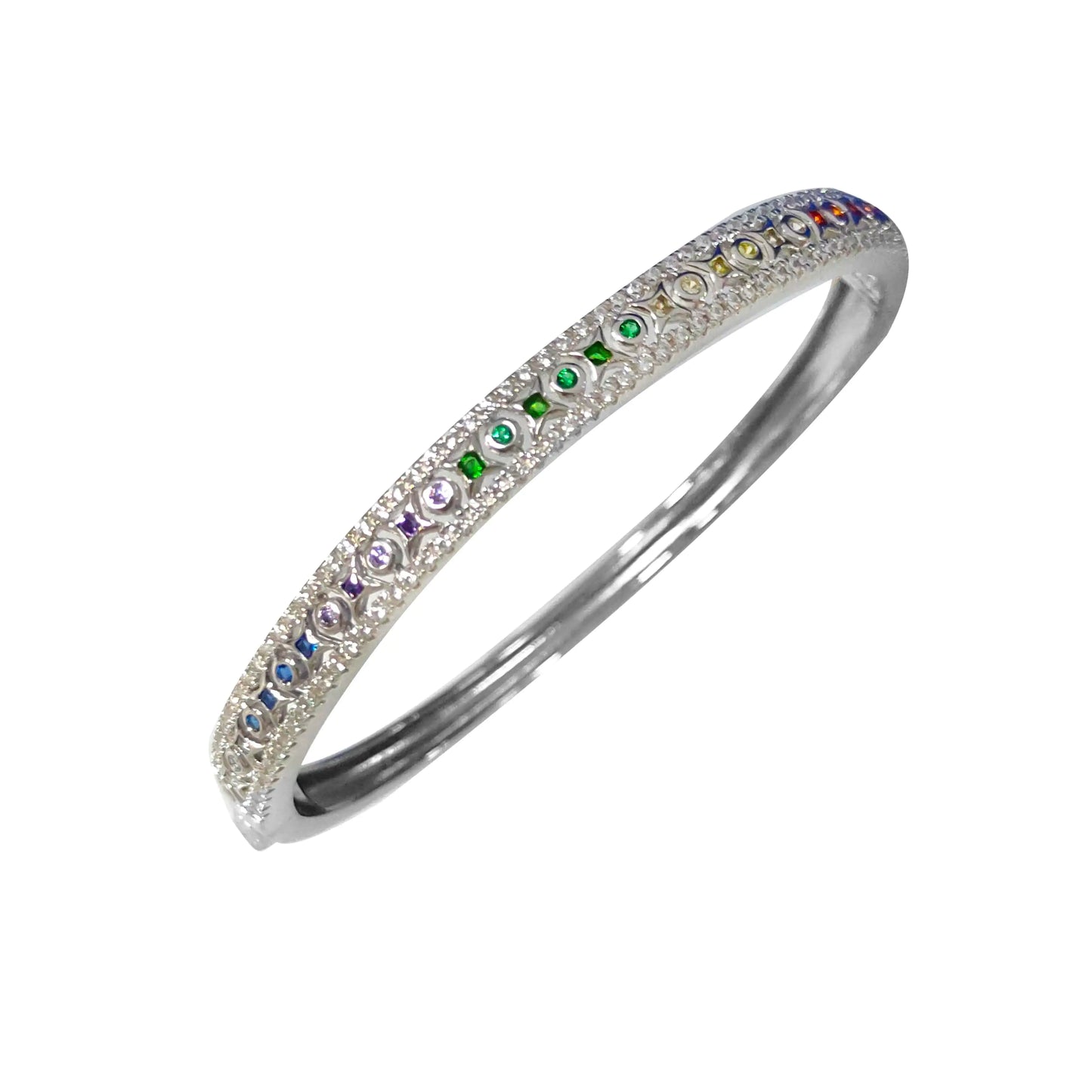 Custom Silver CZ & Corundum & Spinel Colorful Bangle Bracelets