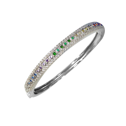Custom Silver CZ & Corundum & Spinel Colorful Bangle Bracelets