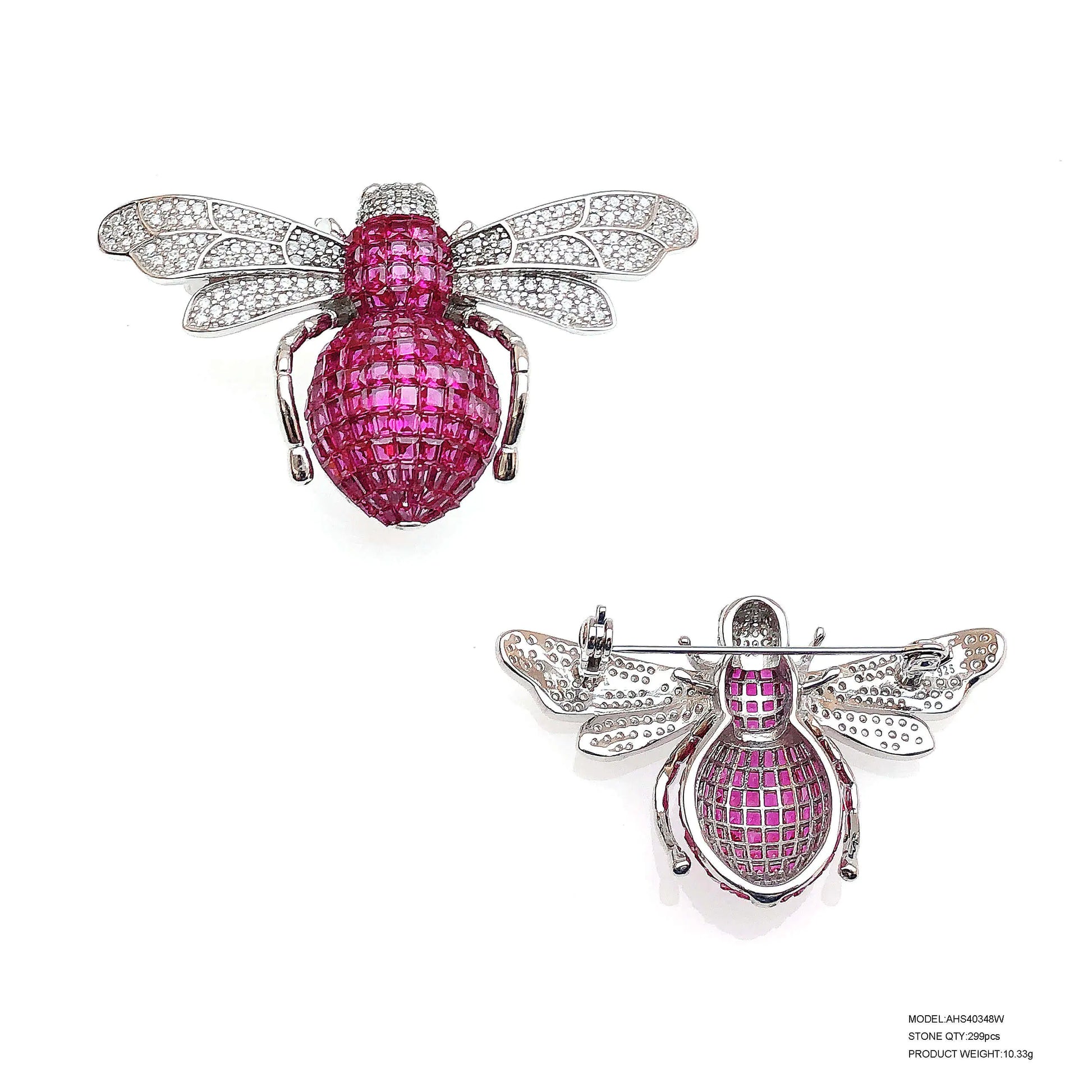 Custom Silver CZ & Corundum & Spinel Red Vintage Insect Brooches​