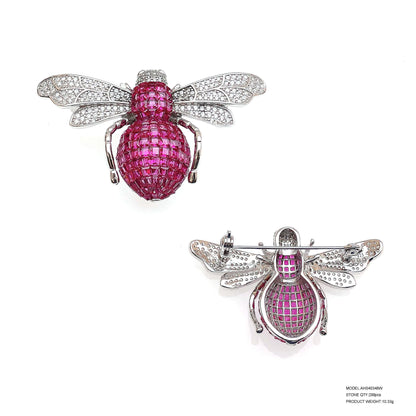 Custom Silver CZ & Corundum & Spinel Red Vintage Insect Brooches​