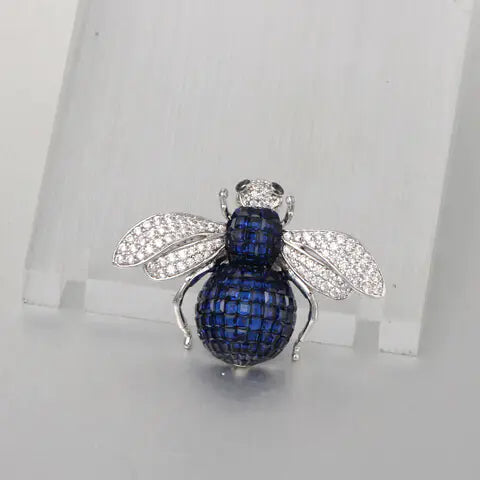 Custom Silver CZ & Corundum & Spinel Statement Blue Vintage Insect Brooches