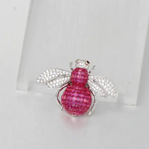 Custom Silver CZ & Corundum & Spinel Statement Red Vintage Insect Brooches
