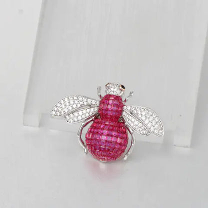 Custom Silver CZ & Corundum & Spinel Statement Red Vintage Insect Brooches