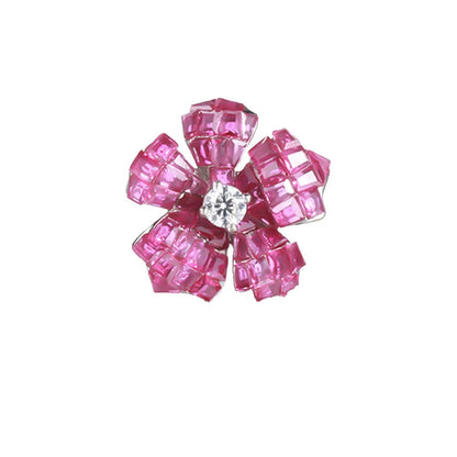 Custom Silver CZ & Corundum & Spinel Unique Design Floral Brooch