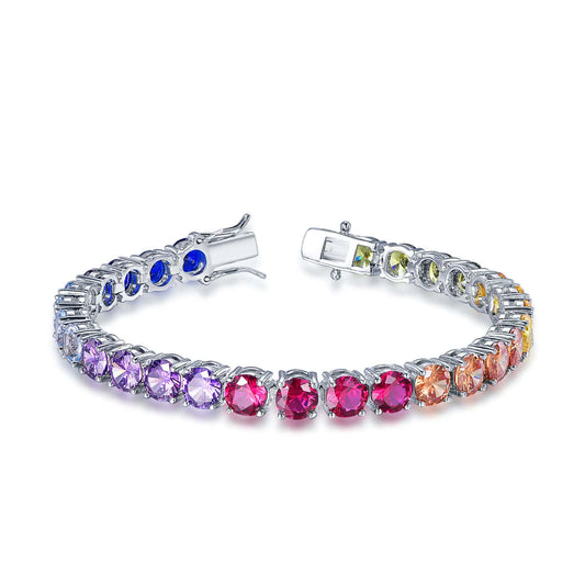 Custom Silver CZ & Glass & Corundum Rainbow Multicolor Tennis Bracelet