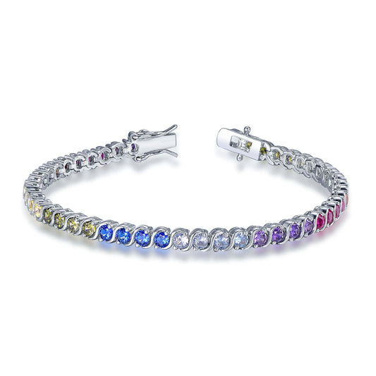 Custom Silver CZ & Glass & Corundum Round Multi Gem Stone Tennis Bracelet