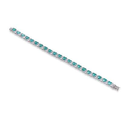 Custom Silver CZ & Glass Lab Created Sapphire Heart Shaped Tennis Bracelet​