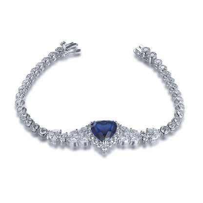Custom Silver CZ & Glass Lab Created Sapphire Heart Tennis Bracelet