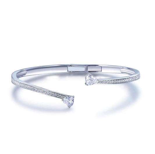 Custom Silver CZ Heart Shape Lab Grown Diamond Bangle Bracelet