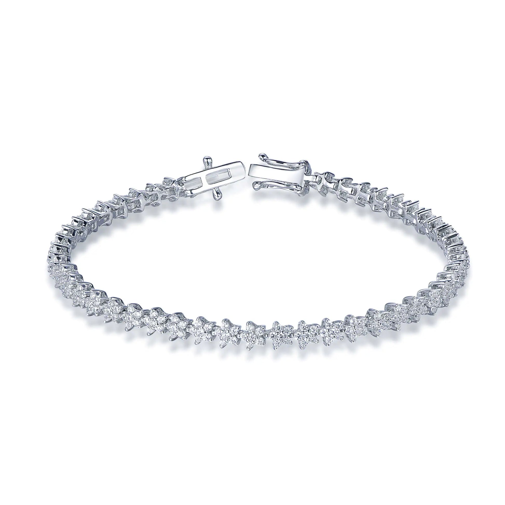 Custom Silver CZ Lab Created Diamond Flower Tennis Bracelet