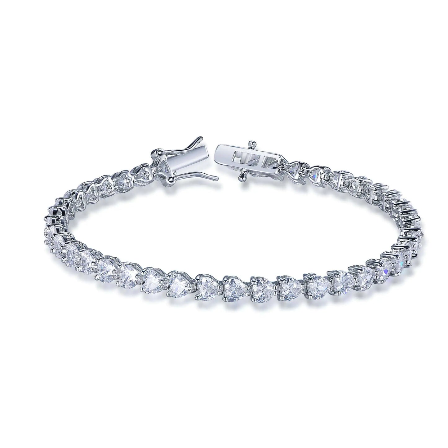 Custom Silver CZ Lab Created Diamond Heart Tennis Bracelet