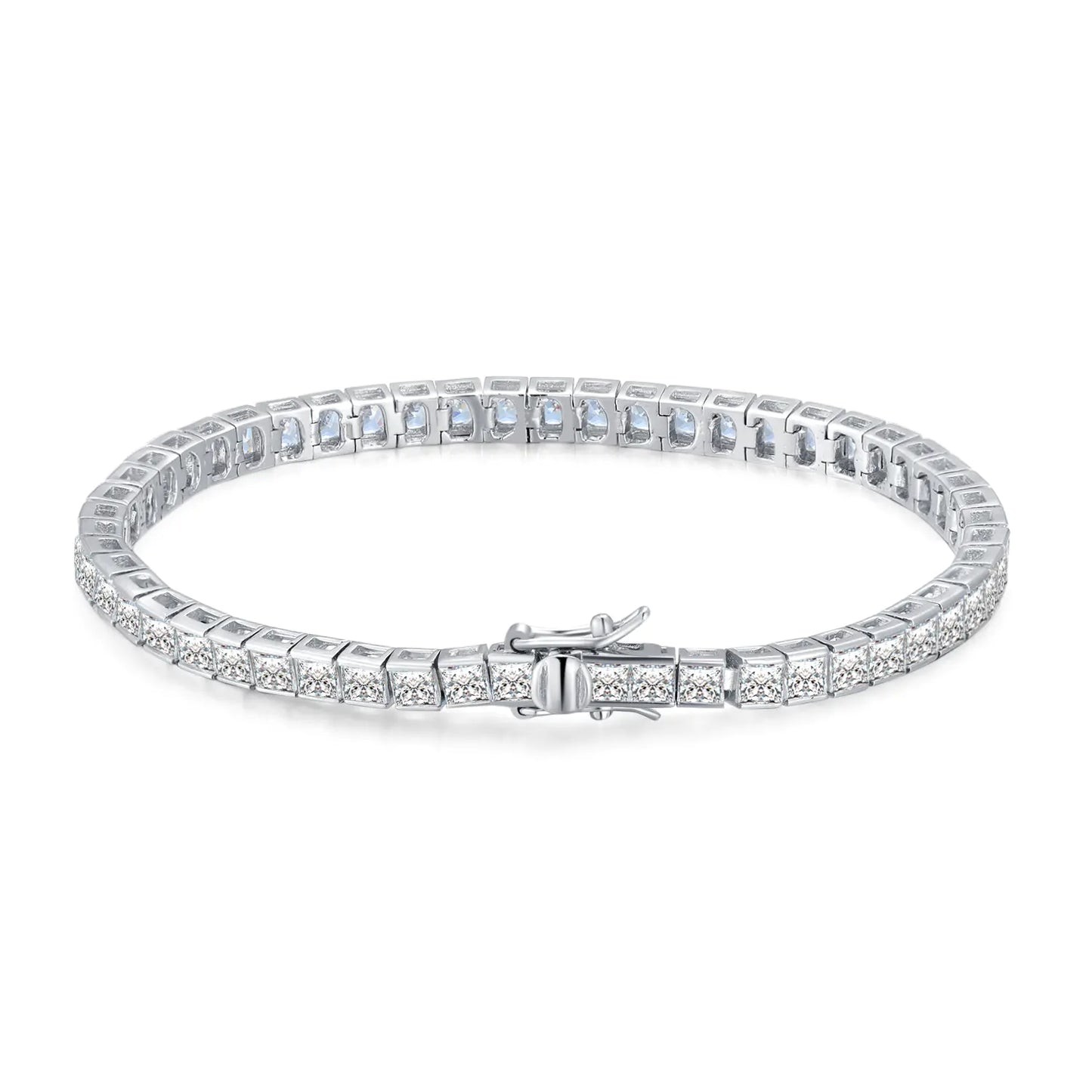 Custom Silver CZ Lab Created Square Diamond Tennis Bracelet