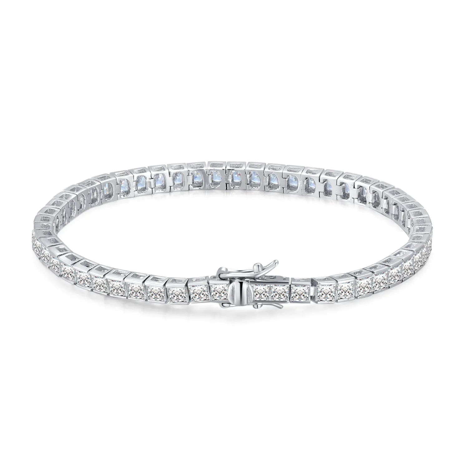 Custom Silver CZ Lab Created Square Diamond Tennis Bracelet