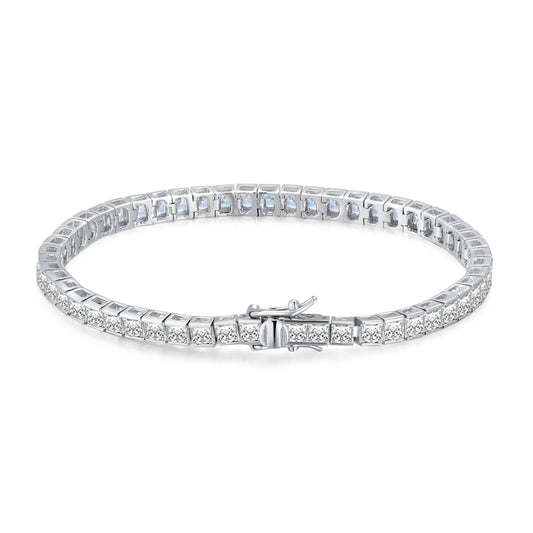 Custom Silver CZ Lab Created Square Diamond Tennis Bracelet