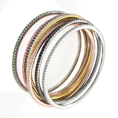 Custom Silver CZ Minimalist Thin Tennis Bangle Bracelets​