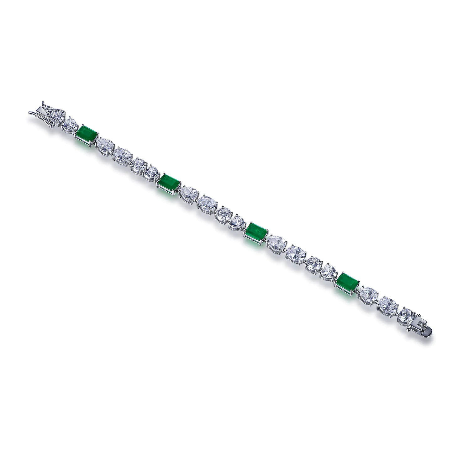Custom Silver CZ Mix Cut Lab Created Diamond Emerald Tennis Bracelet