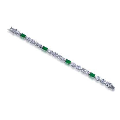 Custom Silver CZ Mix Cut Lab Created Diamond Emerald Tennis Bracelet