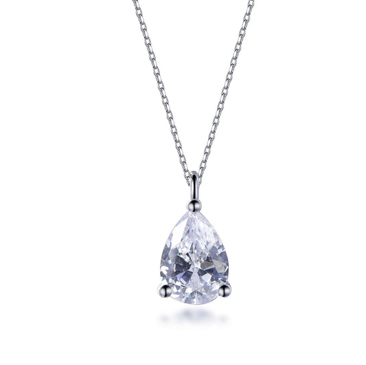 Custom Silver CZ Pear Cut 3 Prong Lab Created Diamond Solitaire Pendants