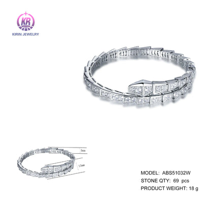 Custom Silver CZ Personalized Adjustable Open Swirl Snake Bangle for Women