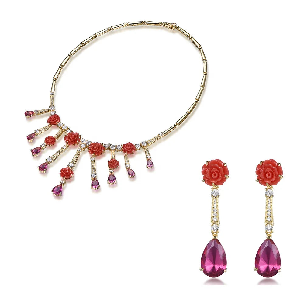 Custom Silver CZ & Purple Gemstone Cascade Bridal Fashion Jewelry Sets